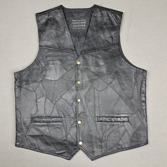 Navarre Leather Company Other - Black Leather Biker Vest Mens Large Snap Button Relaxed‎ Stitching Motorcycle EC